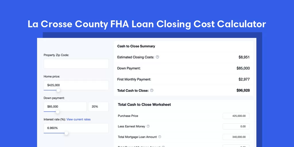La Crosse County, WI FHA Loan Closing Cost Calculator