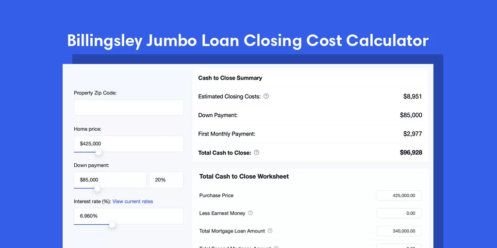 Billingsley, AL Jumbo Loan Closing Cost Calculator