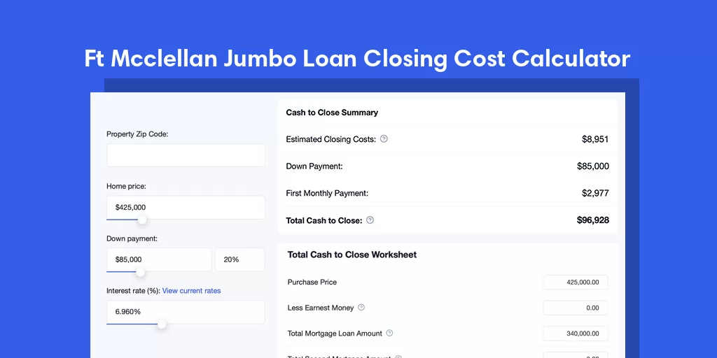 Ft Mcclellan, AL Jumbo Loan Closing Cost Calculator