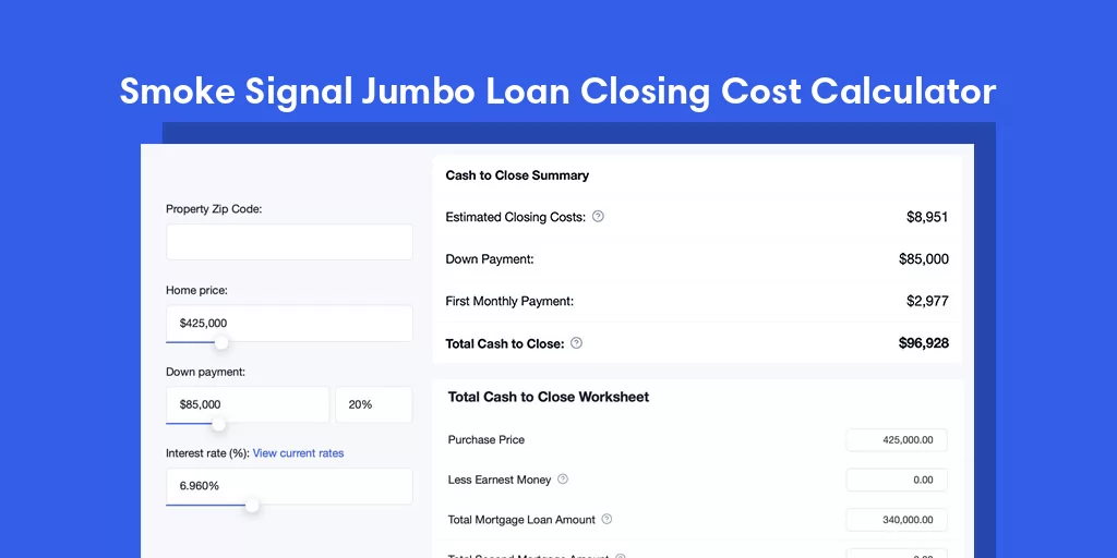 Smoke Signal, AZ Jumbo Loan Closing Cost Calculator