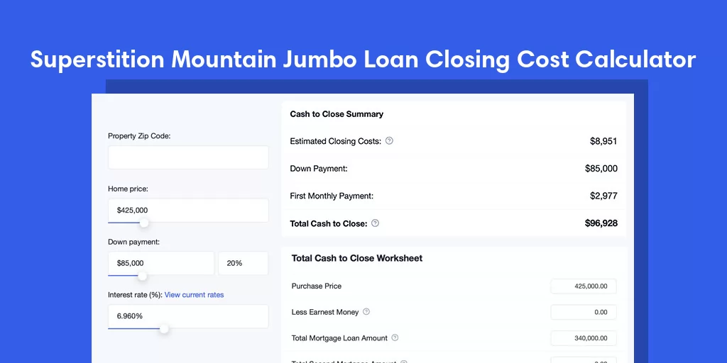 Superstition Mountain, AZ Jumbo Loan Closing Cost Calculator