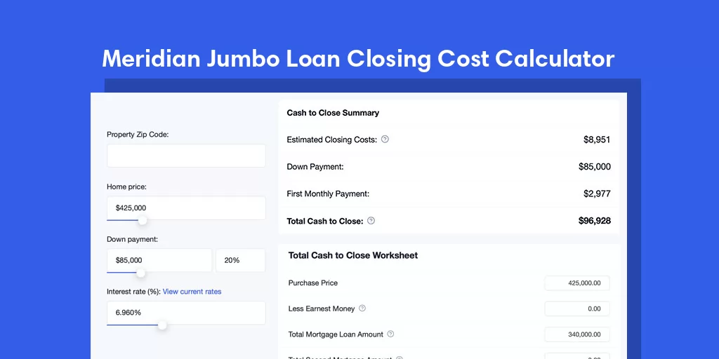 Meridian, AR Jumbo Loan Closing Cost Calculator