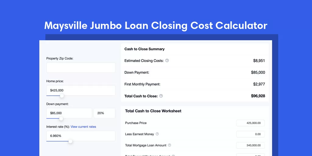 Maysville, AR Jumbo Loan Closing Cost Calculator