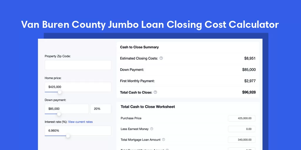 Van Buren County, AR Jumbo Loan Closing Cost Calculator