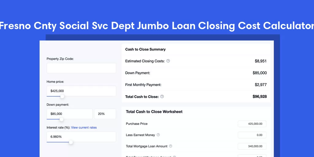 Fresno Cnty Social Svc Dept, CA Jumbo Loan Closing Cost Calculator Fresno Cnty Social Svc Dept, CA Jumbo Loan Closing Cost Calculator