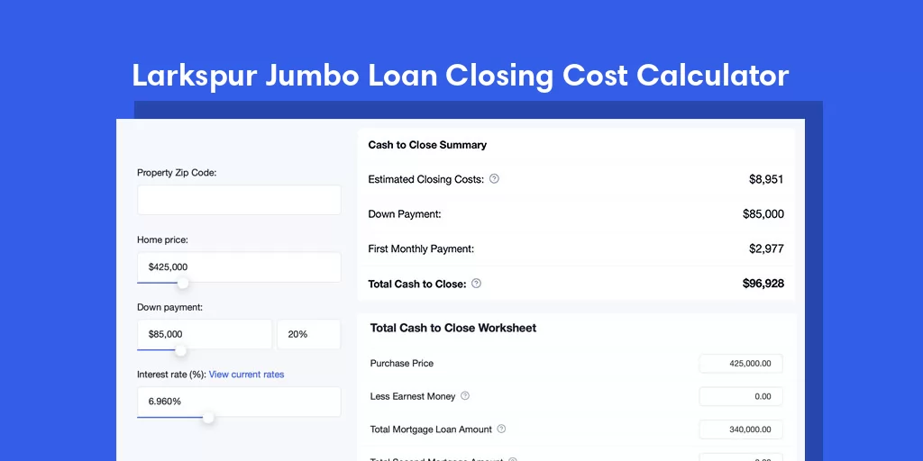 Larkspur, CA Jumbo Loan Closing Cost Calculator Larkspur, CA Jumbo Loan Closing Cost Calculator