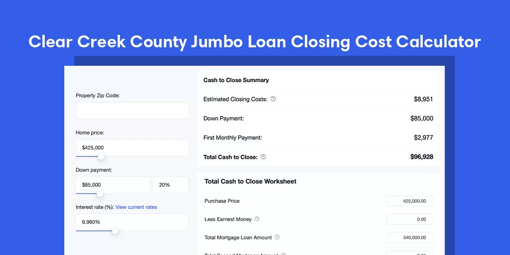 Clear Creek County, CO Jumbo Loan Closing Cost Calculator