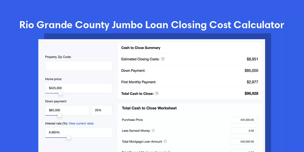 Rio Grande County, CO Jumbo Loan Closing Cost Calculator