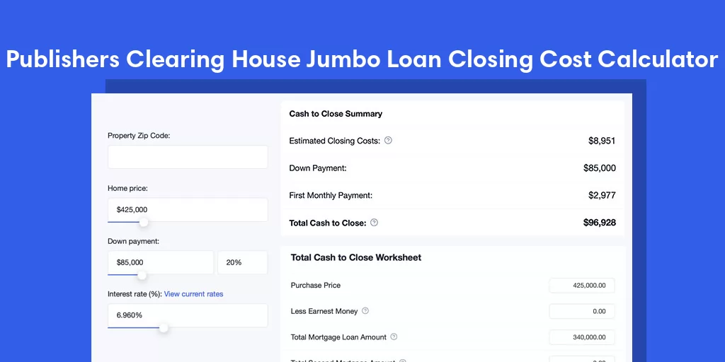 Publishers Clearing House, CT Jumbo Loan Closing Cost Calculator Publishers Clearing House, CT Jumbo Loan Closing Cost Calculator