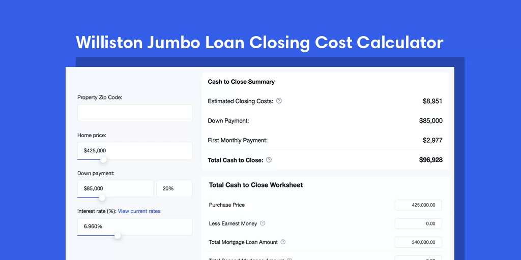 Williston, FL Jumbo Loan Closing Cost Calculator
