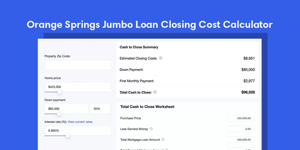 Orange Springs, FL Jumbo Loan Closing Cost Calculator