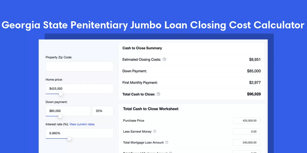 Georgia State Penitentiary, GA Jumbo Loan Closing Cost Calculator