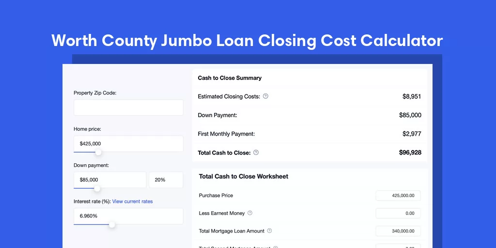 Worth County, GA Jumbo Loan Closing Cost Calculator