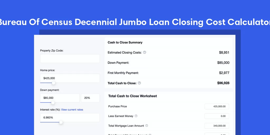 Bureau Of Census Decennial, IN Jumbo Loan Closing Cost Calculator