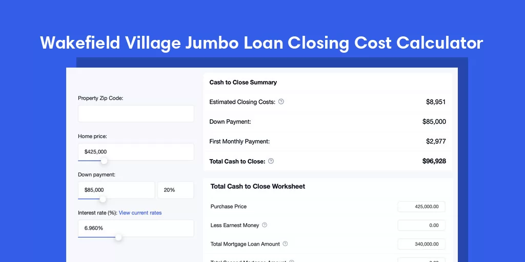 Wakefield Village, IN Jumbo Loan Closing Cost Calculator