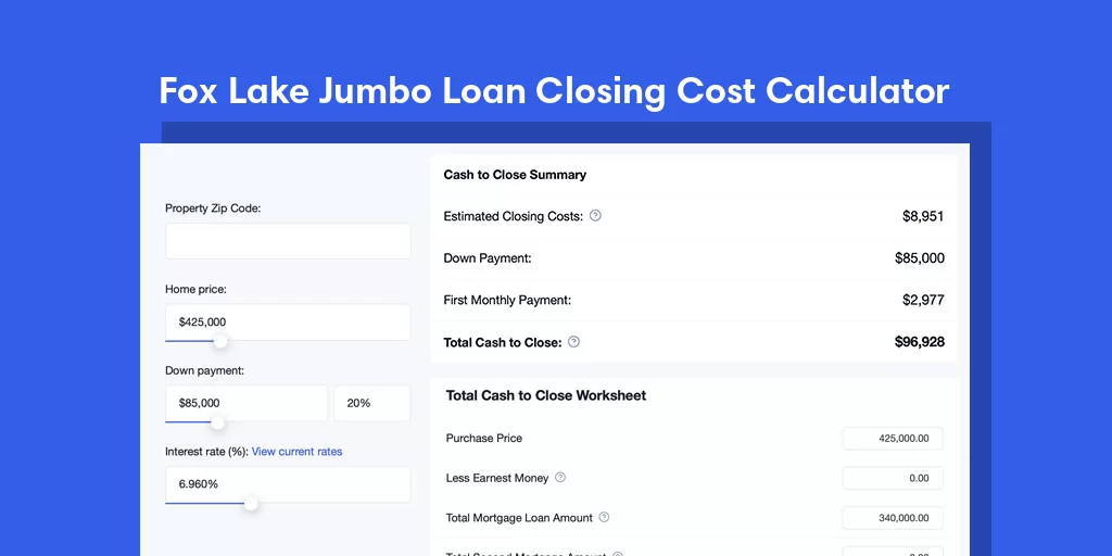 Fox Lake, IN Jumbo Loan Closing Cost Calculator