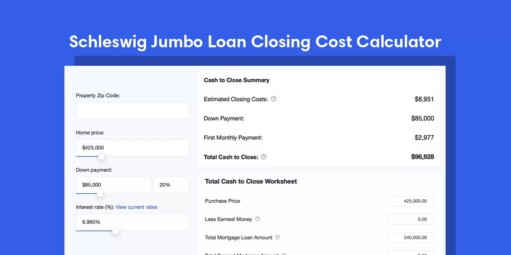 Schleswig, IA Jumbo Loan Closing Cost Calculator