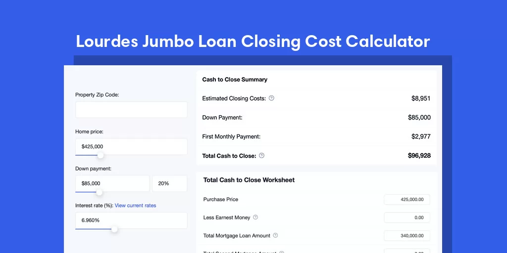 Lourdes, IA Jumbo Loan Closing Cost Calculator