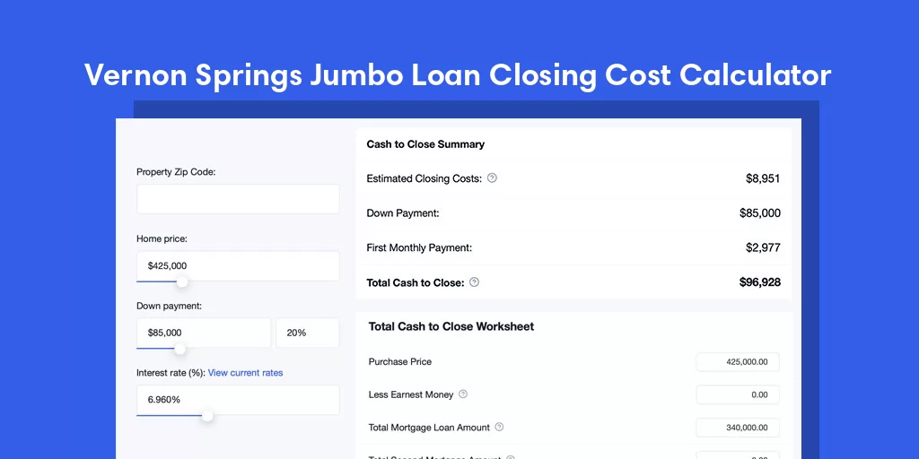 Vernon Springs, IA Jumbo Loan Closing Cost Calculator Vernon Springs, IA Jumbo Loan Closing Cost Calculator