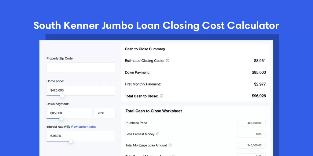 South Kenner, LA Jumbo Loan Closing Cost Calculator