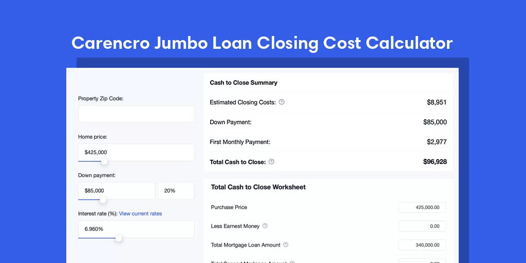 Carencro, LA Jumbo Loan Closing Cost Calculator