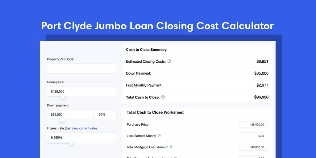 Port Clyde, ME Jumbo Loan Closing Cost Calculator Port Clyde, ME Jumbo Loan Closing Cost Calculator