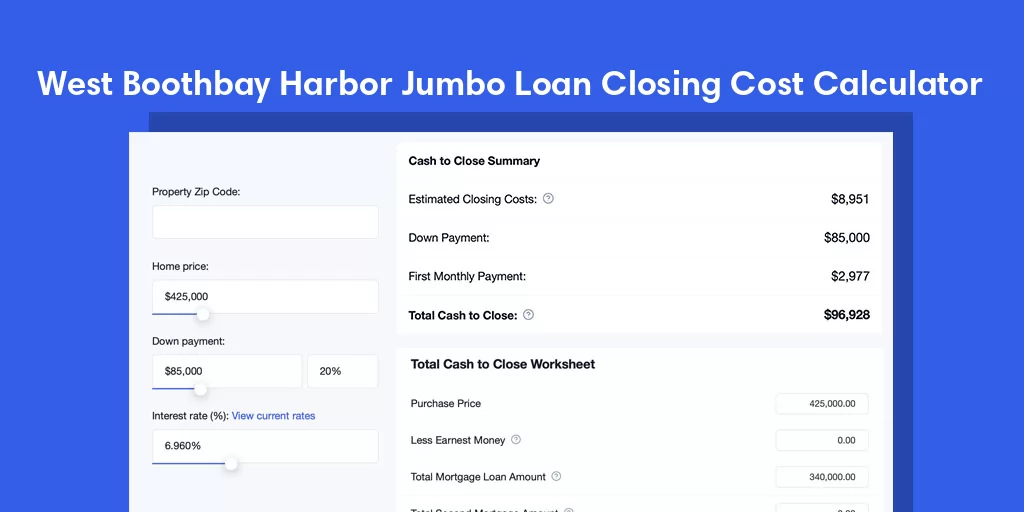 West Boothbay Harbor, ME Jumbo Loan Closing Cost Calculator West Boothbay Harbor, ME Jumbo Loan Closing Cost Calculator