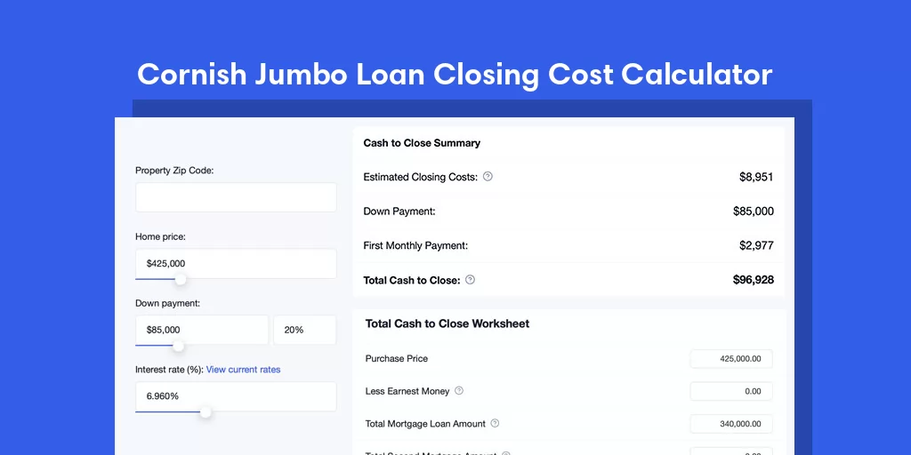 Cornish, ME Jumbo Loan Closing Cost Calculator