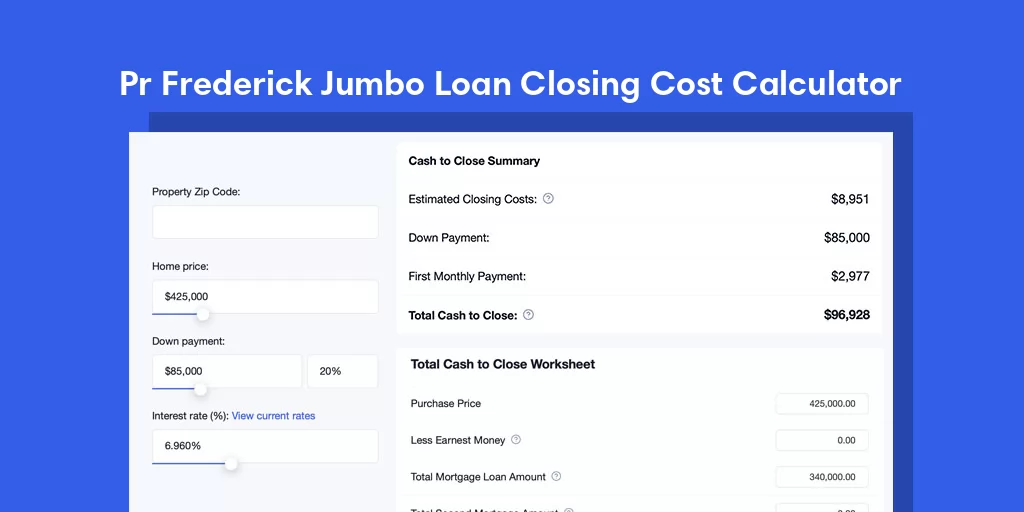 Pr Frederick, MD Jumbo Loan Closing Cost Calculator