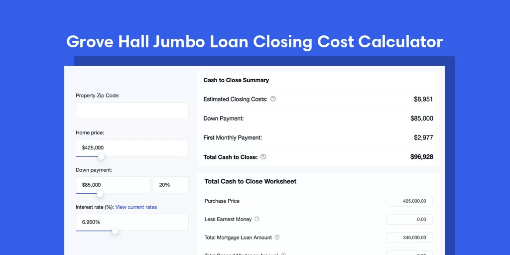Grove Hall, MA Jumbo Loan Closing Cost Calculator Grove Hall, MA Jumbo Loan Closing Cost Calculator