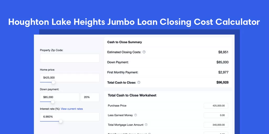 Houghton Lake Heights, MI Jumbo Loan Closing Cost Calculator Houghton Lake Heights, MI Jumbo Loan Closing Cost Calculator