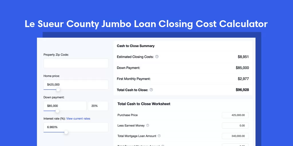 Le Sueur County, MN Jumbo Loan Closing Cost Calculator