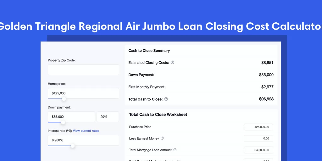 Golden Triangle Regional Air, MS Jumbo Loan Closing Cost Calculator Golden Triangle Regional Air, MS Jumbo Loan Closing Cost Calculator