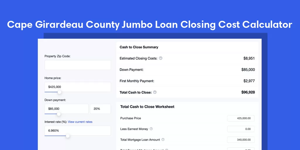 Cape Girardeau County, MO Jumbo Loan Closing Cost Calculator
