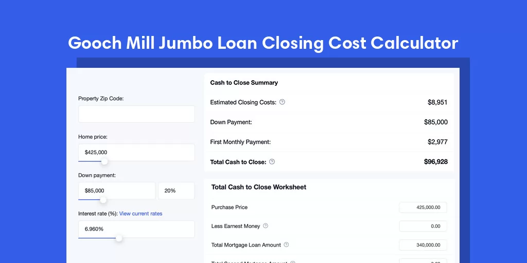 Gooch Mill, MO Jumbo Loan Closing Cost Calculator