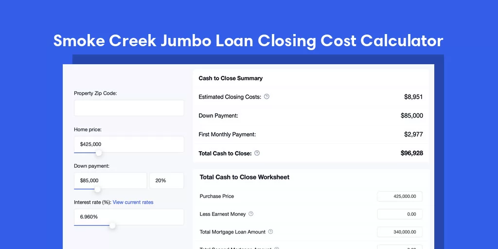 Smoke Creek, NV Jumbo Loan Closing Cost Calculator