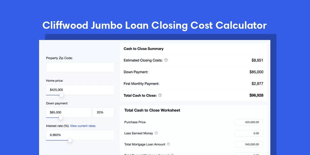 Cliffwood, NJ Jumbo Loan Closing Cost Calculator Cliffwood, NJ Jumbo Loan Closing Cost Calculator