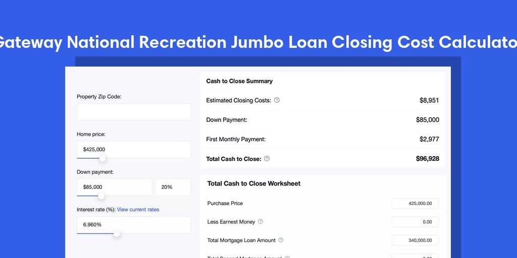 Gateway National Recreation, NJ Jumbo Loan Closing Cost Calculator