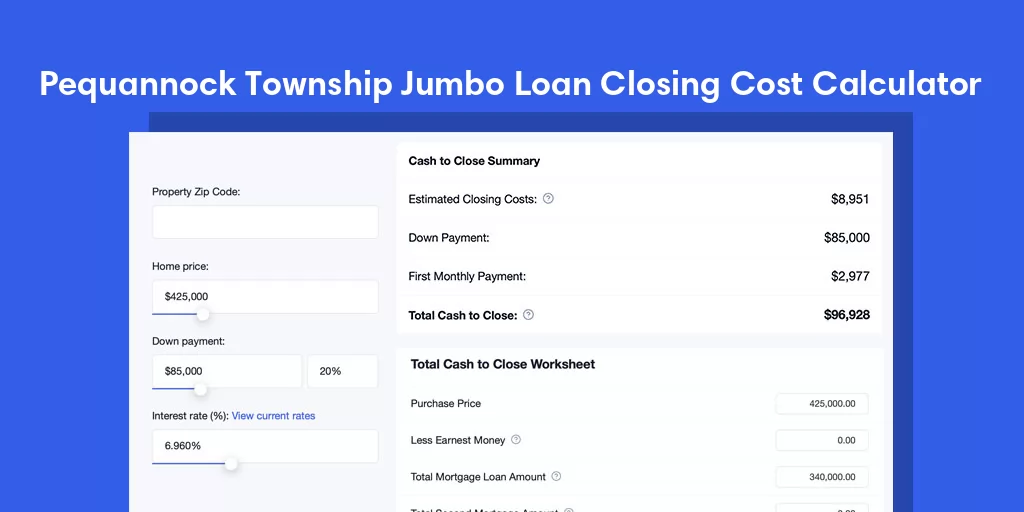 Pequannock Township, NJ Jumbo Loan Closing Cost Calculator