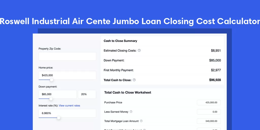 Roswell Industrial Air Cente, NM Jumbo Loan Closing Cost Calculator Roswell Industrial Air Cente, NM Jumbo Loan Closing Cost Calculator