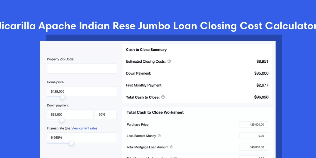 Jicarilla Apache Indian Rese, NM Jumbo Loan Closing Cost Calculator Jicarilla Apache Indian Rese, NM Jumbo Loan Closing Cost Calculator