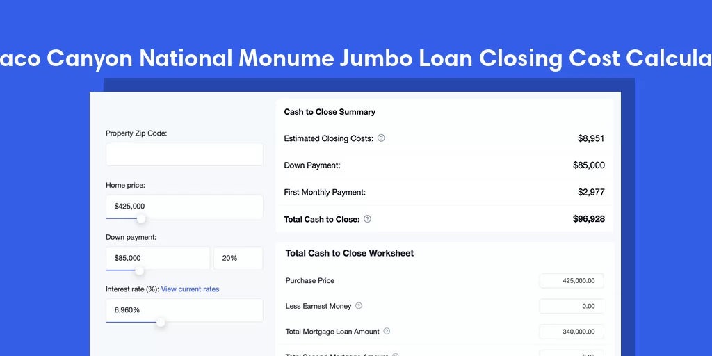 Chaco Canyon National Monume, NM Jumbo Loan Closing Cost Calculator Chaco Canyon National Monume, NM Jumbo Loan Closing Cost Calculator