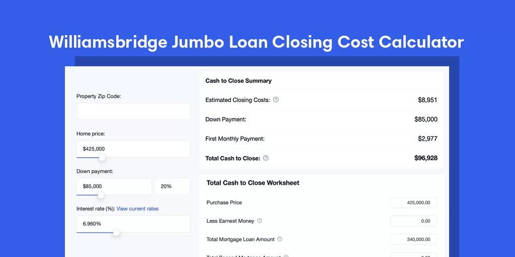 Williamsbridge, NY Jumbo Loan Closing Cost Calculator