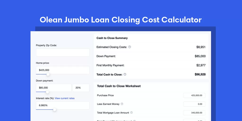 Olean, NY Jumbo Loan Closing Cost Calculator