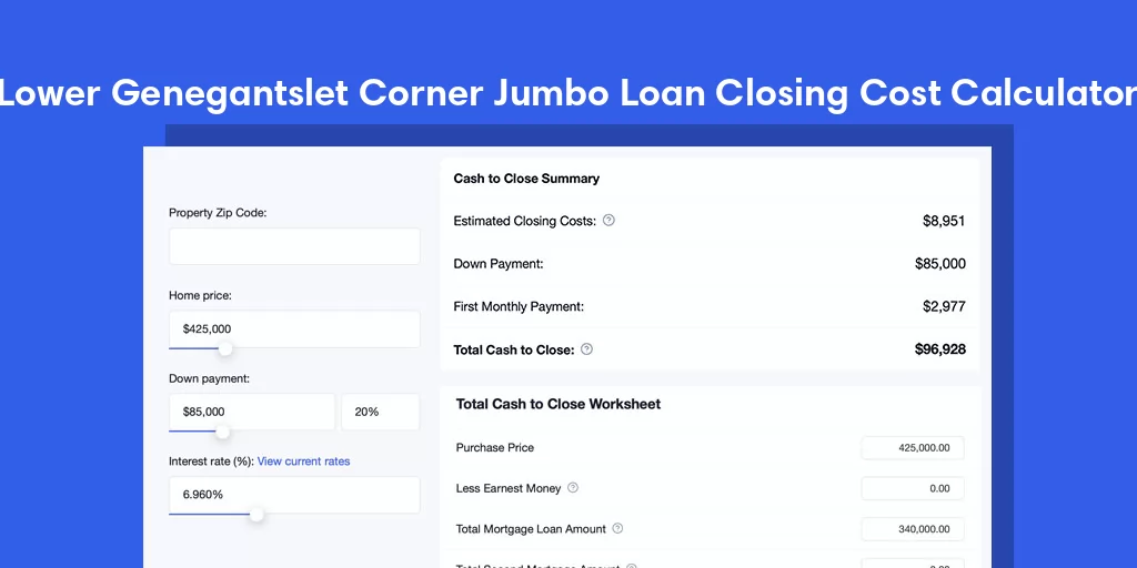 Lower Genegantslet Corner, NY Jumbo Loan Closing Cost Calculator
