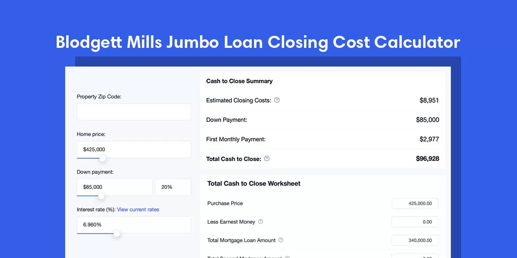 Blodgett Mills, NY Jumbo Loan Closing Cost Calculator