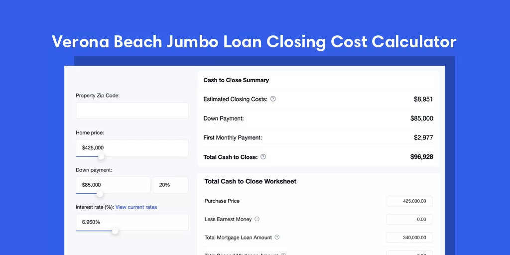 Verona Beach, NY Jumbo Loan Closing Cost Calculator Verona Beach, NY Jumbo Loan Closing Cost Calculator