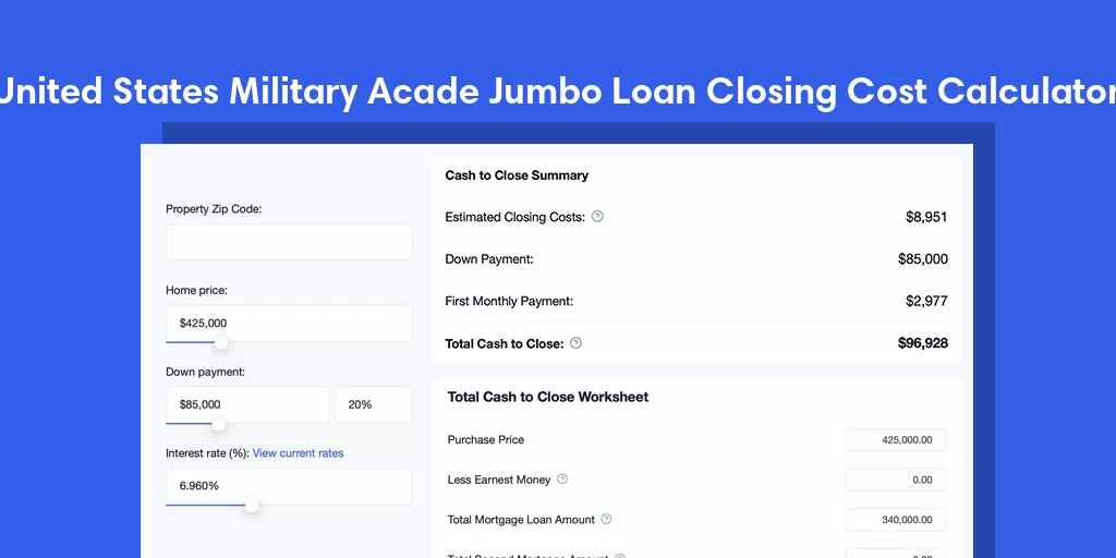 United States Military Acade, NY Jumbo Loan Closing Cost Calculator United States Military Acade, NY Jumbo Loan Closing Cost Calculator