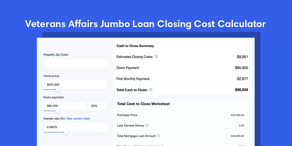 Veterans Affairs, NC Jumbo Loan Closing Cost Calculator