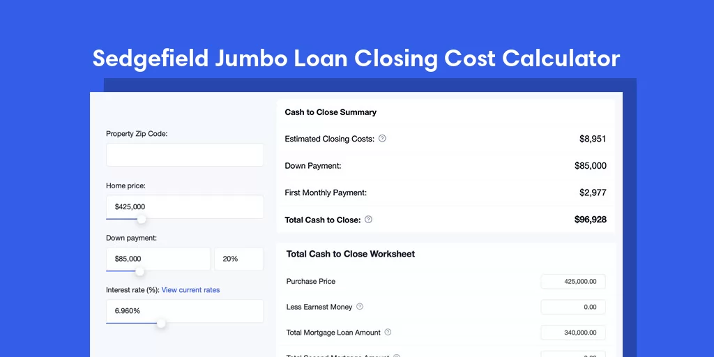 Sedgefield, NC Jumbo Loan Closing Cost Calculator